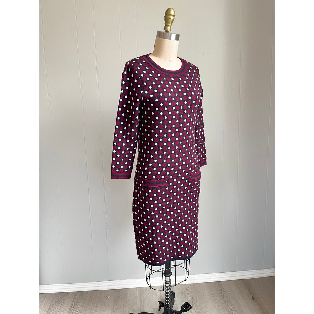 Boden Holly Polka Dot Sweater Dress 2‎ Bodycon Knit Burgundy Preppy Stretchy